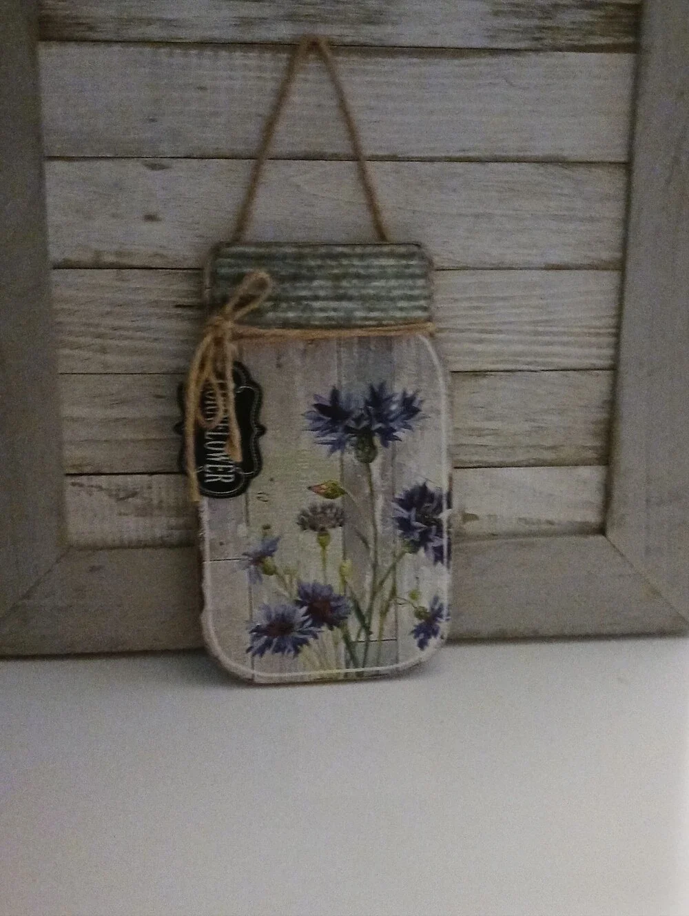 Floral Mason Jar Wall Hanging - Blue Cornflower Design